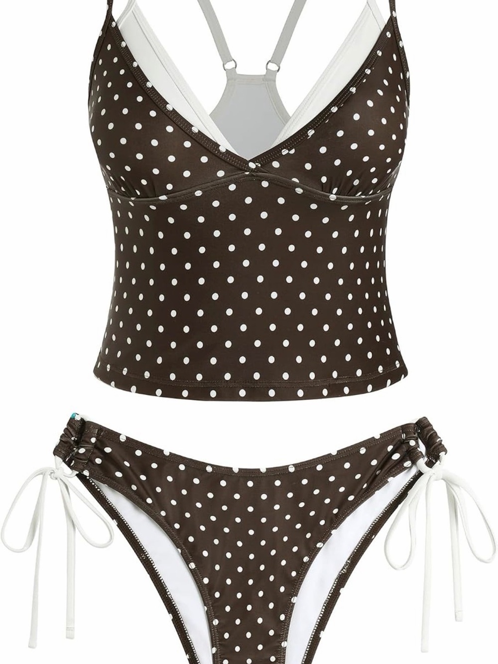 Zaful Brown & White Polka Dot Tankini Set